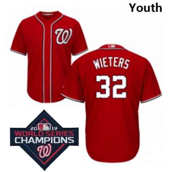 Youth Majestic Washington Nationals 32 Matt Wieters Red Alternate 1 Cool Base MLB Stitched 2019 World Series Champions Patch Jersey
